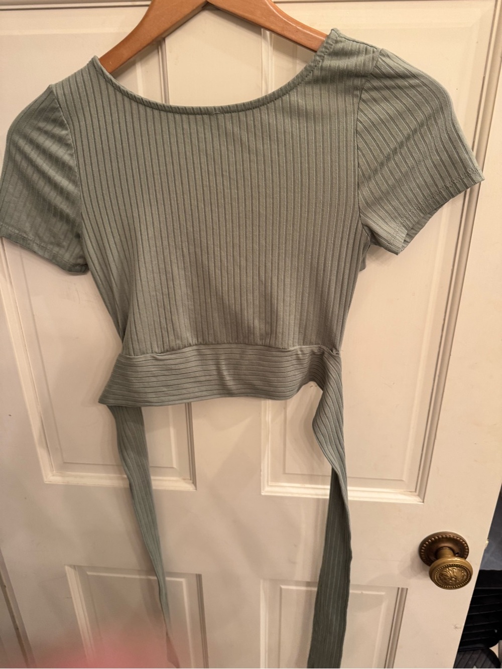 Ribbed Sage Green Tie-Back Crop Top